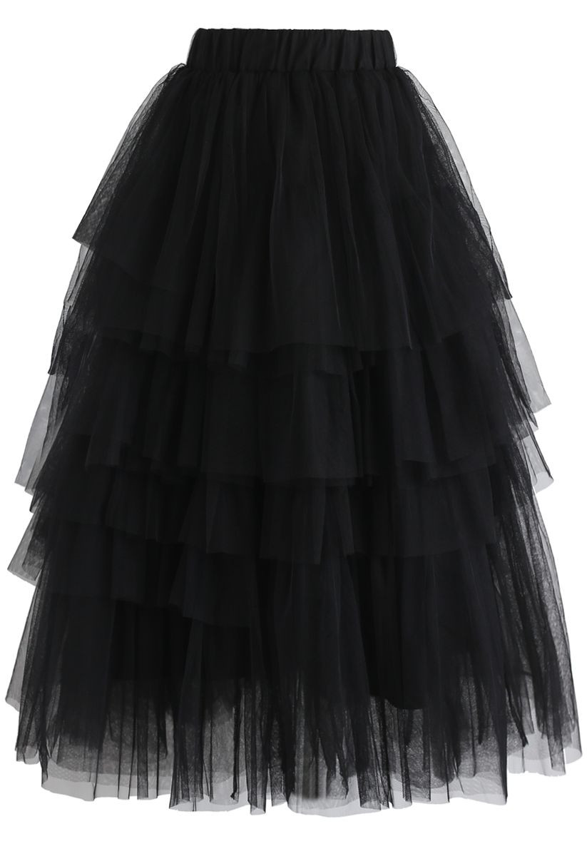Love Me More Layered Tulle Skirt in Black | Chicwish