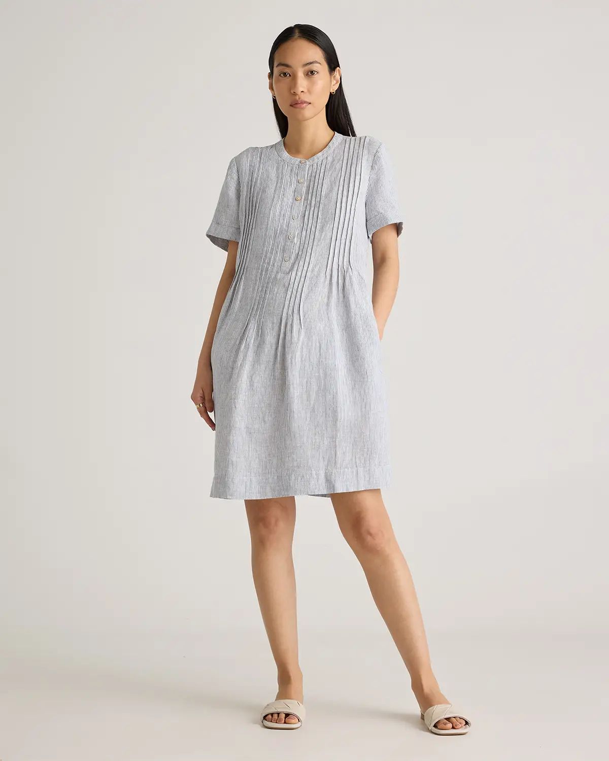 100% European Linen Short Sleeve Swing Dress | Quince