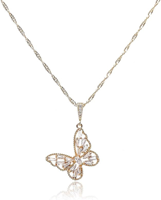 14k Gold Plated Necklace for Women Girls Butterfly Angel Star Tree Love Heart Circle Shell Shape Pen | Amazon (US)