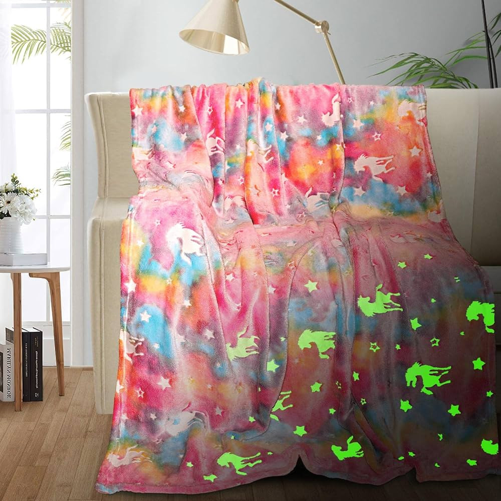 Unicorn Blanket for Girls, Unicorn Glow in The Dark Blankets for Girls/Kids, Kids Blankets for Gi... | Amazon (US)
