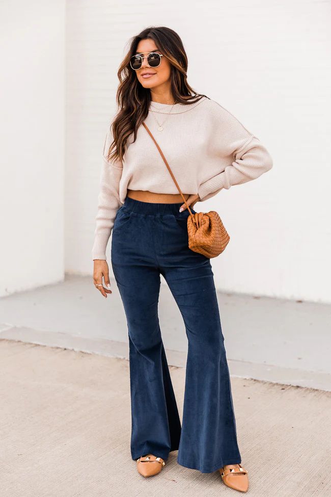 Simple Intuition Navy Corduroy Flare Pants FINAL SALE | The Pink Lily Boutique