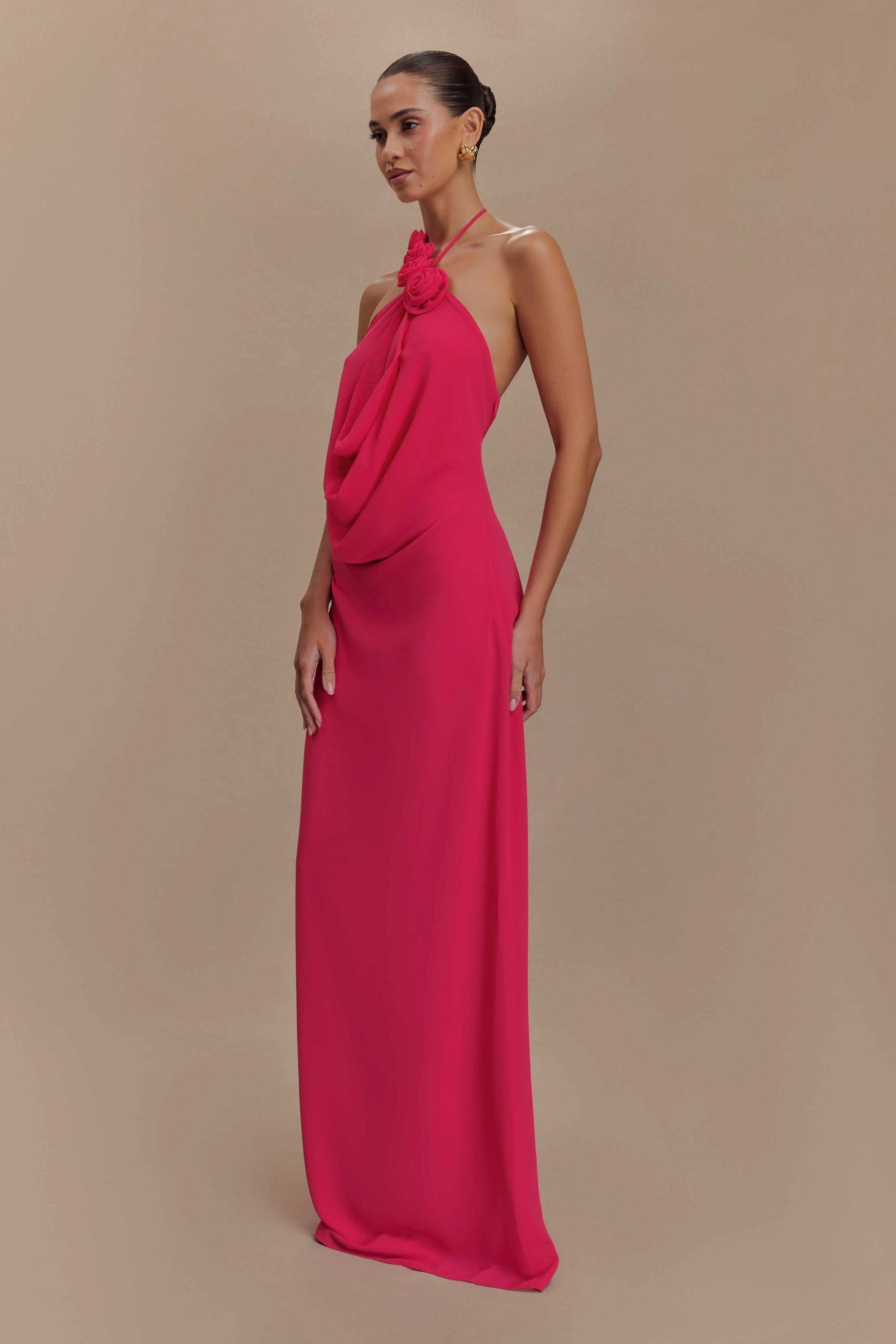 Rosalia Cowl Neck Maxi Dress - Raspberry | MESHKI US