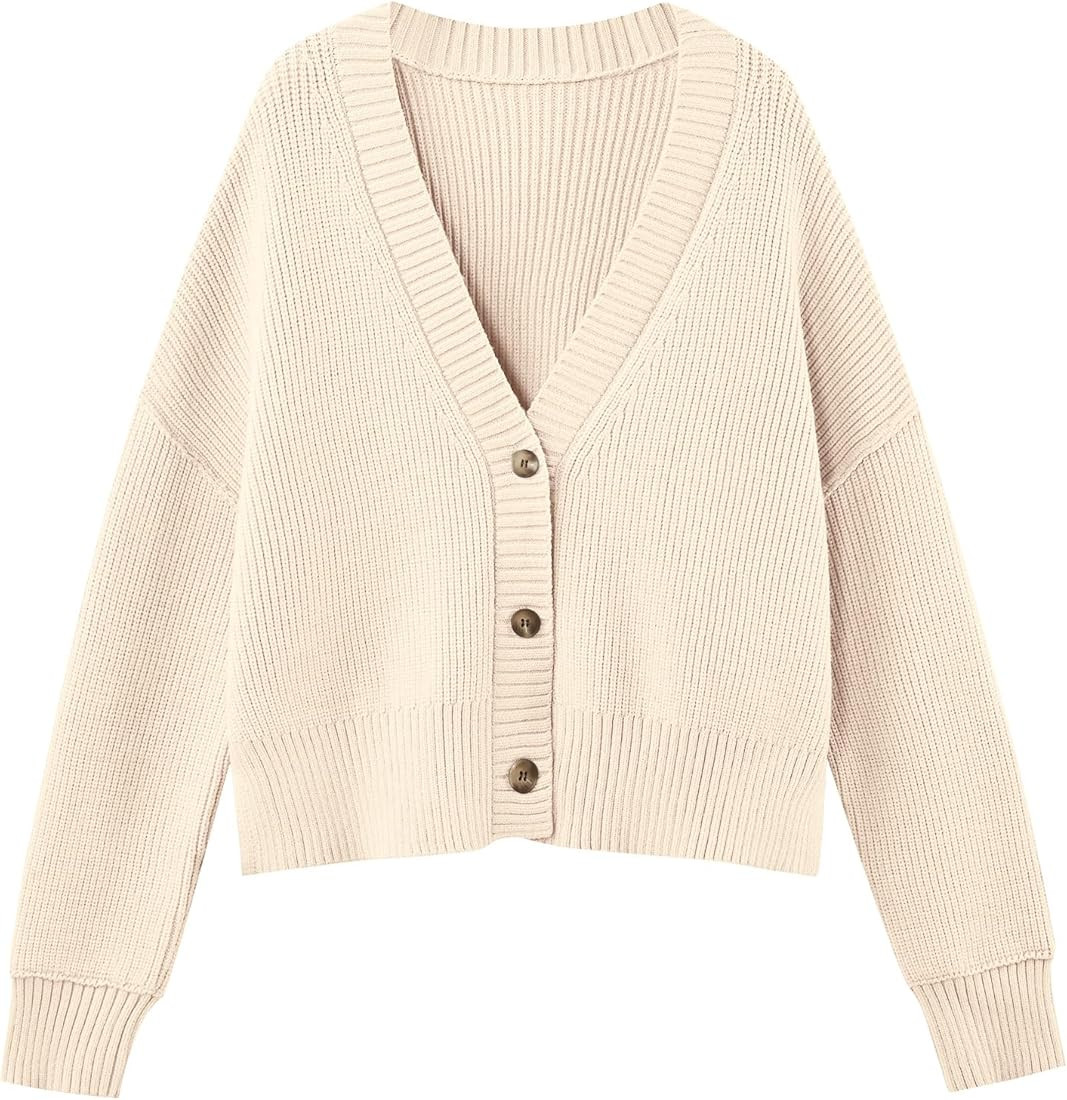 LILLUSORY Women's Lightweight Cropped Cardigan 2023 Open Front Button Sweaters V Neck Cardigans K... | Amazon (US)