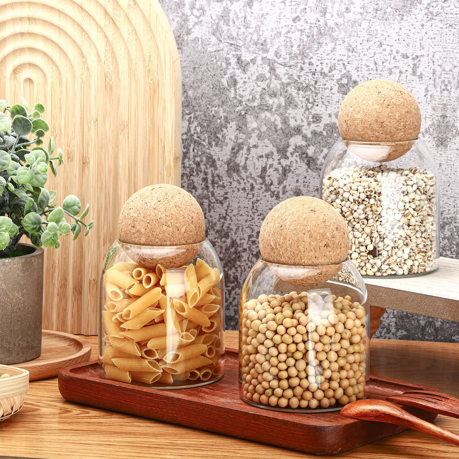 3 Pcs Glass Jar Storage Container with Ball Cork Decorative Round Organizer Bottle Sealed Caniste... | Amazon (US)