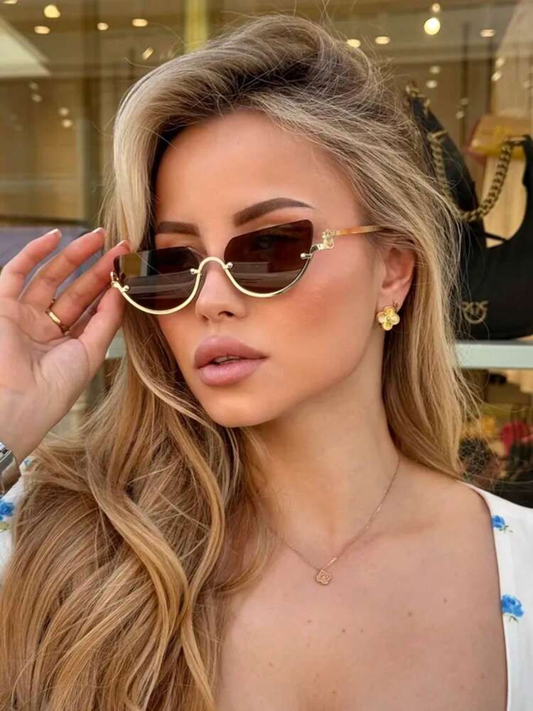 1pc Half Frame Semicircle Metal Fashion Glasses Retro Personalized Versatile Fashion Glasses Men'... | SHEIN