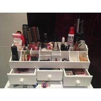 Makeup Organizer Wooden Large White Make Up Cosmetic Vanity Storage Wood Perfume Brush Lipstick Holder Jewelry | Etsy (US)