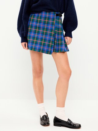 High-Waisted Pleated Buckled Wrap-Front Mini Skirt | Old Navy (US)