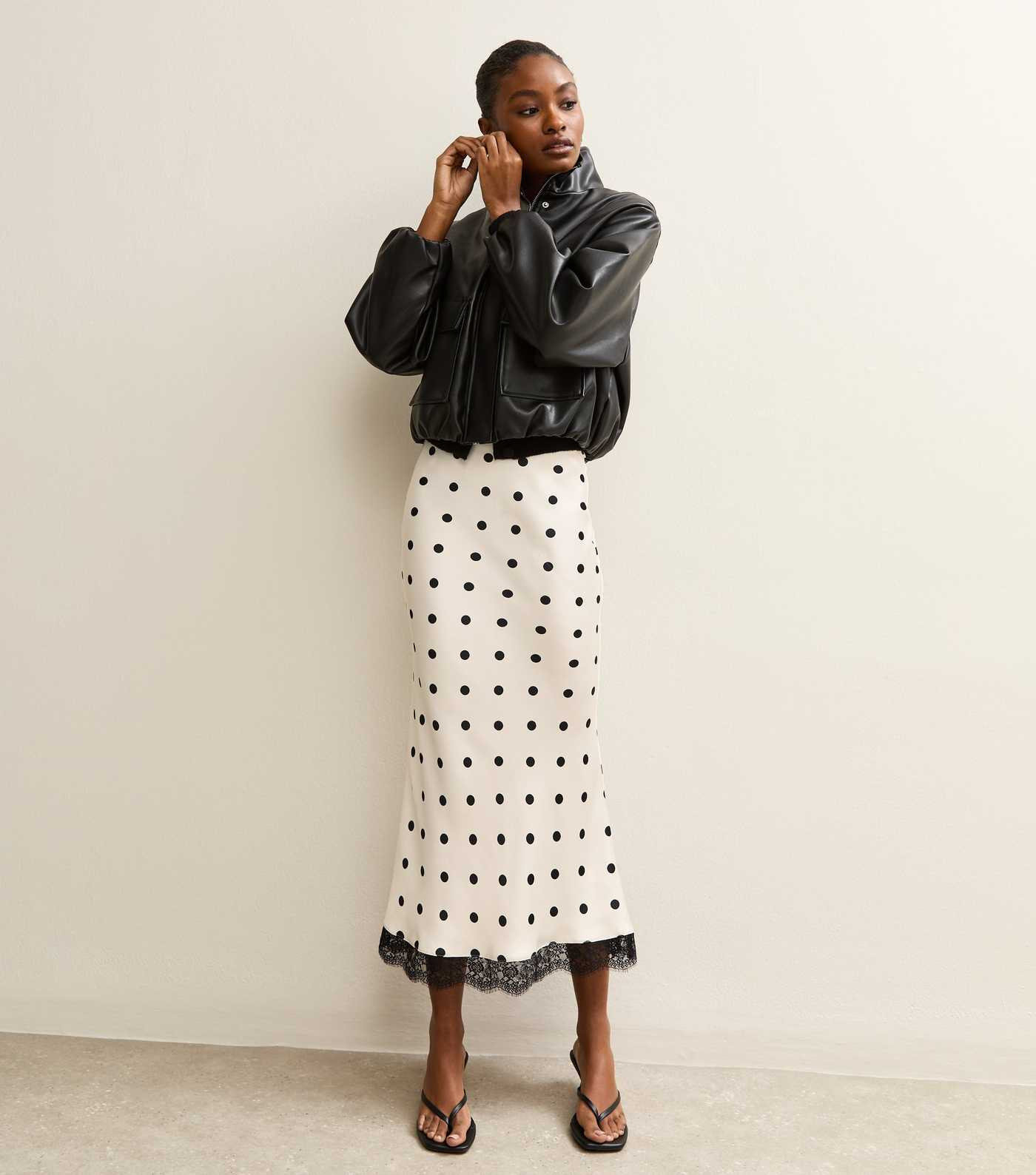 Cream Satin Polka Dot Lace Trim Midi Skirt | New Look | New Look (UK)