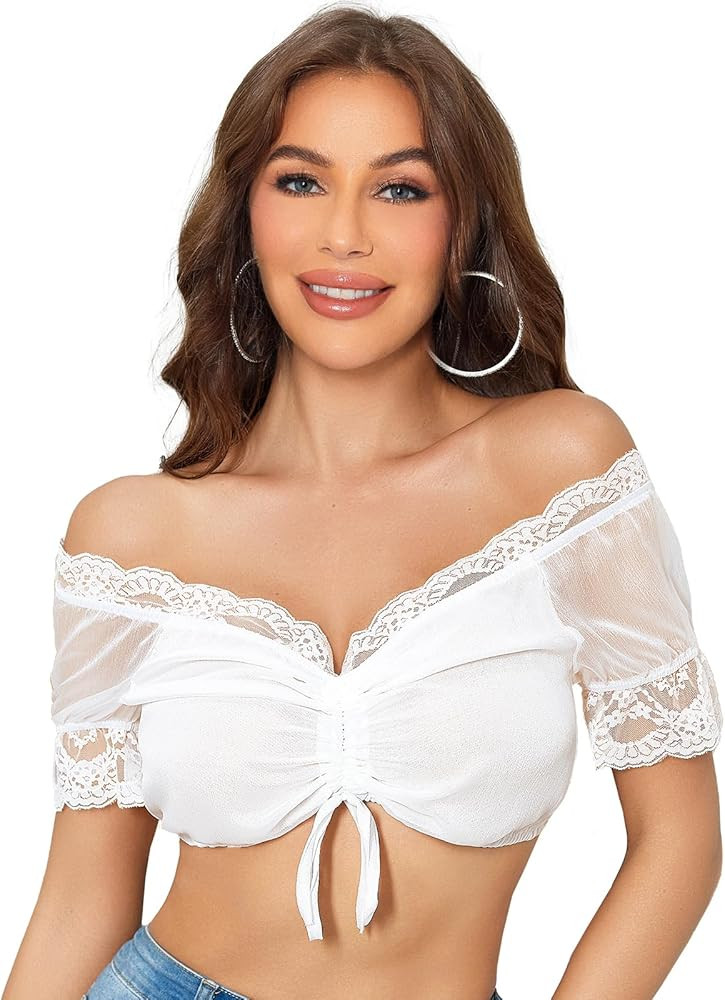 RSLOVE Womens Oktoberfest Dirndl Blouse - Bavarian Dirndl Shirt Authentic Dirndl Costume Lace V-N... | Amazon (US)