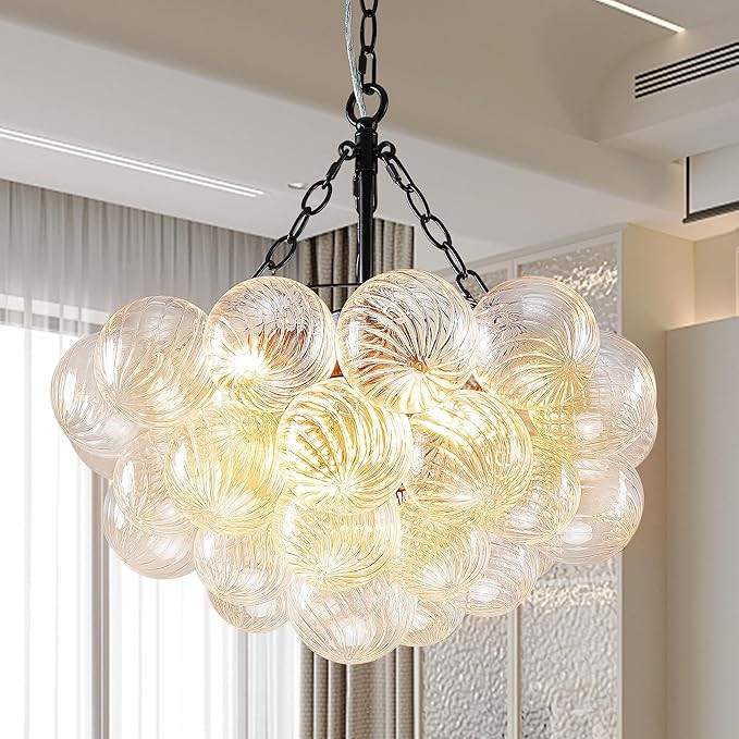 Longree Bubble Glass Ball Chandelier Black Finish Light Fixtures 20" Dia Swirled Clear Blown Glas... | Amazon (US)