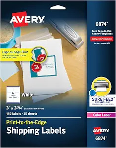 Avery Print-to-the-Edge Printable Shipping Labels, 3" x 3.75", Matte White, Sure Feed Technology,... | Amazon (US)