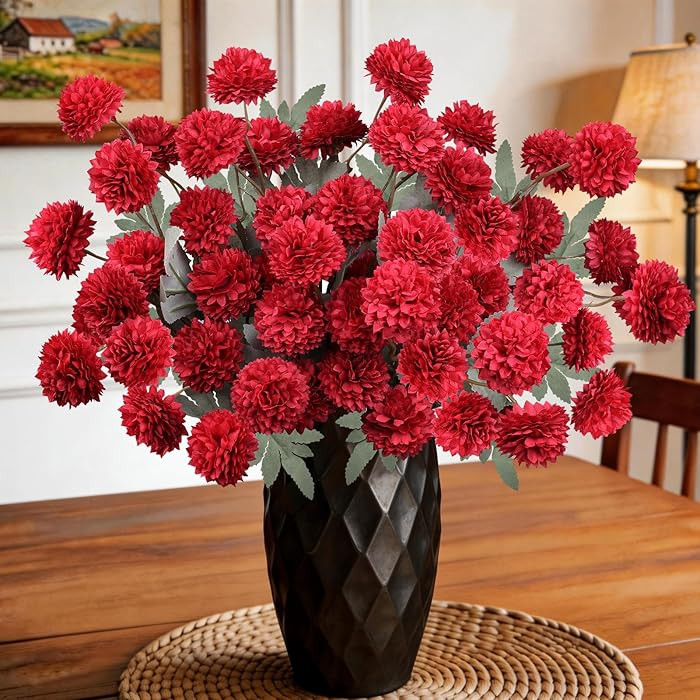 INQCMY Artificial Flowers 12pcs Ball Chrysanthemums for Weddings Silk with Stemsdiy Champagne Bou... | Amazon (US)
