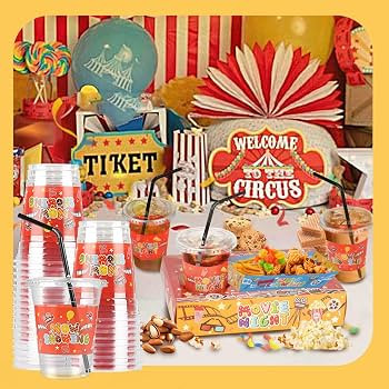 12 oz Movie Night Cups with Lids and Straws Plastic Party Favor Cups for Snack Trays Movie Night ... | Amazon (US)