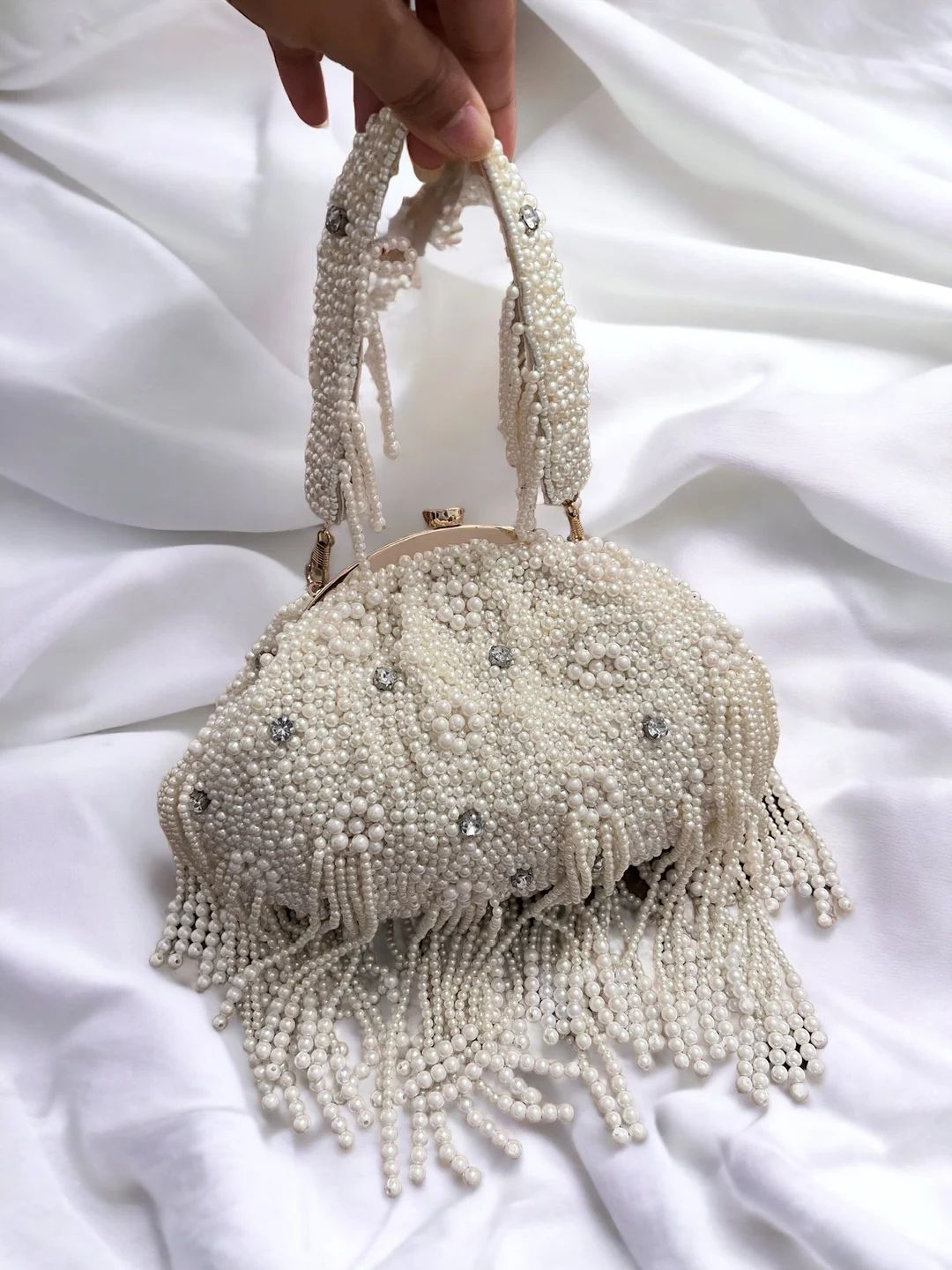 Ivory Breeze: Intricately Beaded Bridal Potli Bag Wedding Day Bag Handmade Clutch Indian/ Pakista... | Etsy (US)