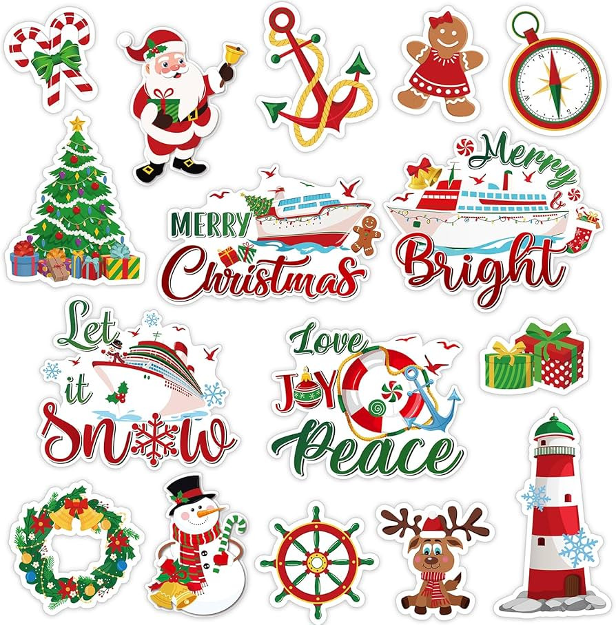 Capoda 16 Pcs Cruise Door Christmas Magnets Merry Christmas Magnets Decorations Holidays Magnetic... | Amazon (US)
