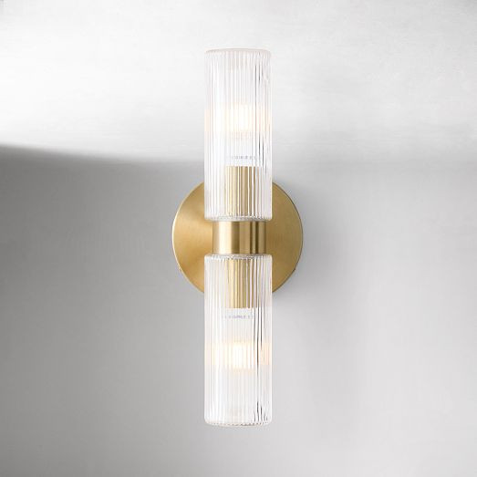 Weston Fluted Glass Double Short Indoor/Outdoor Sconce (16") | West Elm (US)
