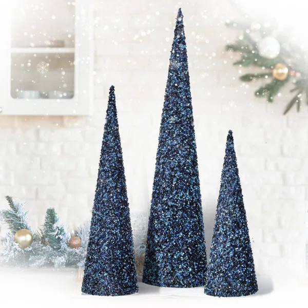 Shaded Sequin Cone Tree Set of 3 | Wayfair North America