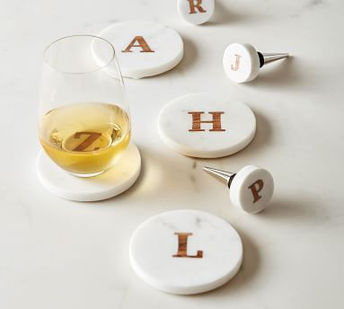 Handmade Alphabet Marble & Wood Coasters - Set of 4 | Pottery Barn | Pottery Barn (US)