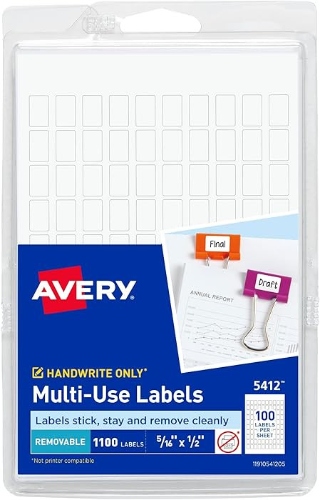 Avery Multi-Use Removable Labels, 5/16" x 1/2", White, Non-Printable, 1,100 Blank Labels Total (5... | Amazon (US)