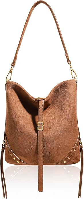 Bucket Bag for Women, Suede Crossbody Bag Tote Bags, Women's Shoulder Handbag, Vintage Suede Stud... | Amazon (US)