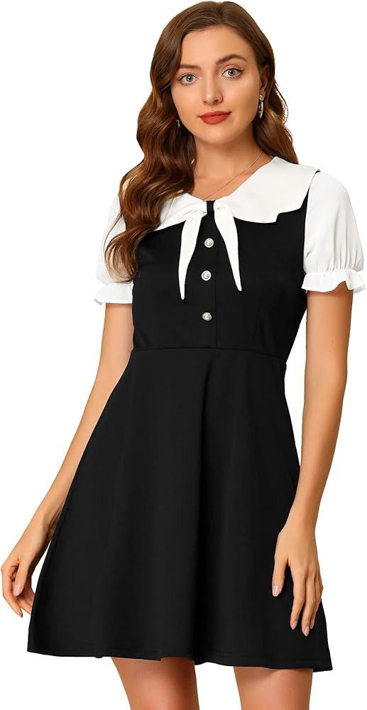 Allegra K Women's Halloween 50s Lolita Contrast Color Peter Pan Collar Dress | Amazon (US)