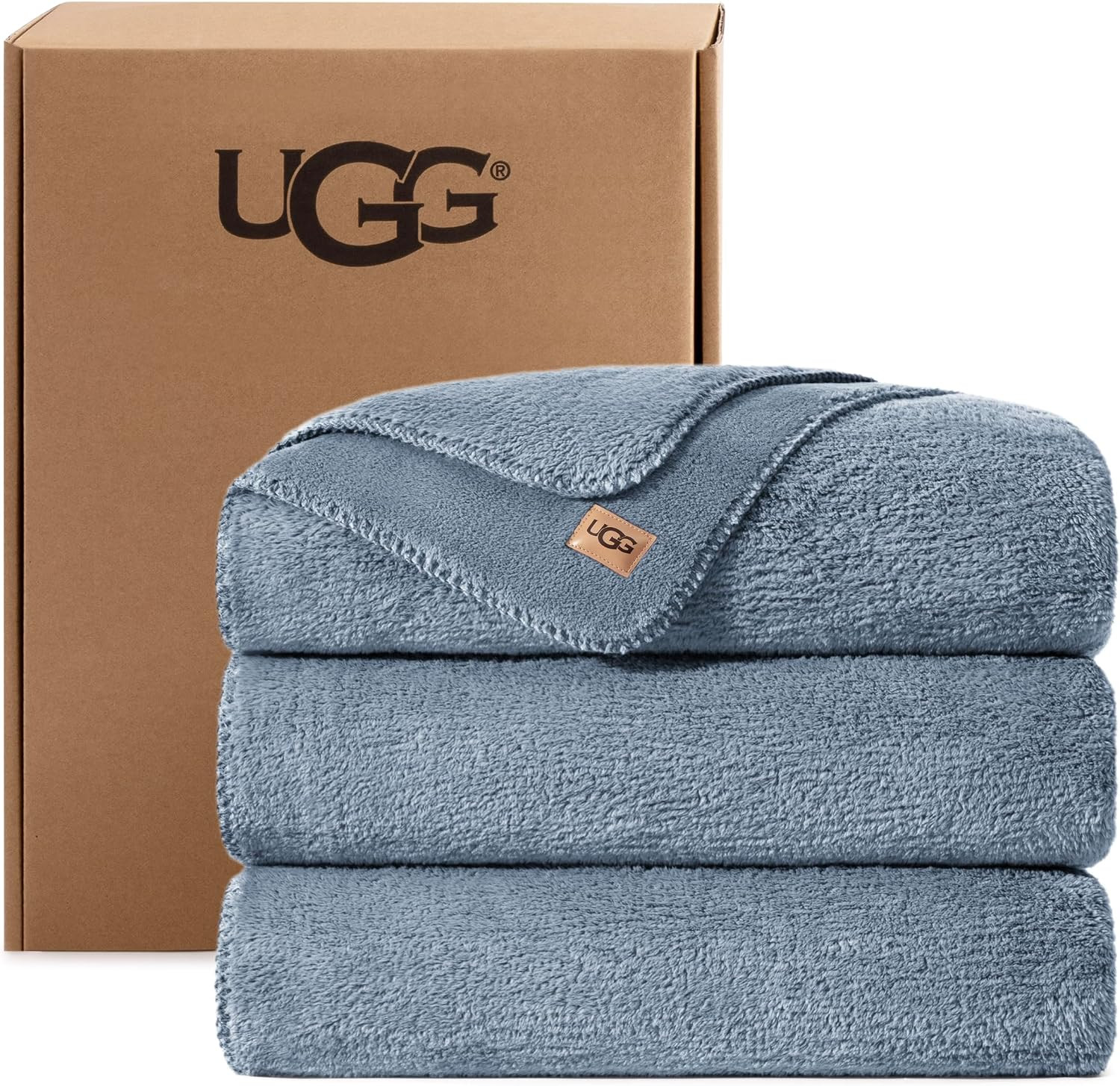 UGG Whitecap King Blanket, Plush Fleece, 110" x 90", Blue | Amazon (US)