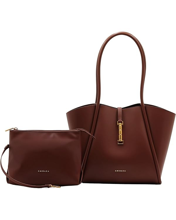 Large Capacity Women's Tote Bag with Matching Pouch Chic Top-Handle Shoulder Purse with Minimalis... | Amazon (US)