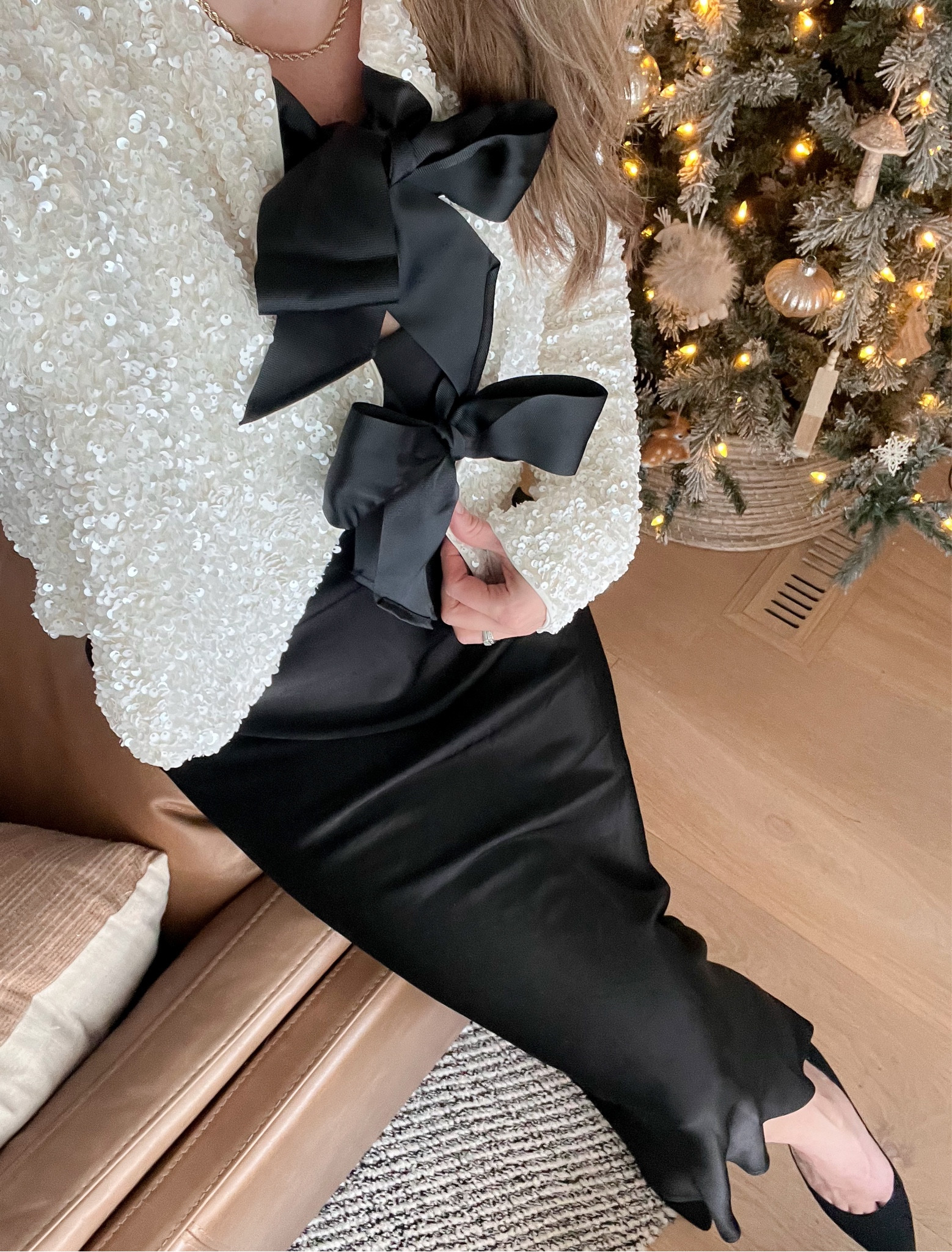 Christmas outfit idea 🤍 with sparkle - viral H&M sequin bow tie top - check in-store availability if sold out online! #christmas #sequin #partyoutfit

#LTKparties #LTKfindsunder50 #LTKHoliday