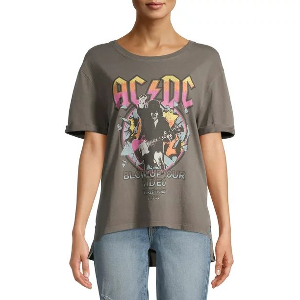Scoop Women's AC/DC Hi Low Boyfriend T-Shirt | Walmart (US)