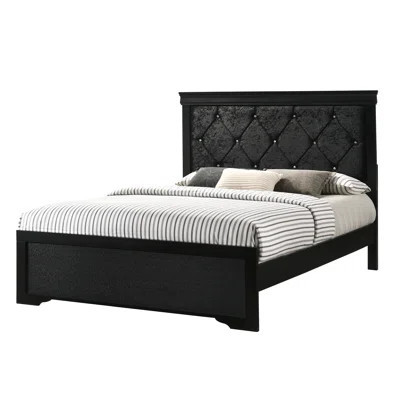 Black Finish King Size Bed With Upholstered Headboard And Alluring Button Tufting, Wood Characteristic Element Component Modern Magnificent Design | Wayfair North America