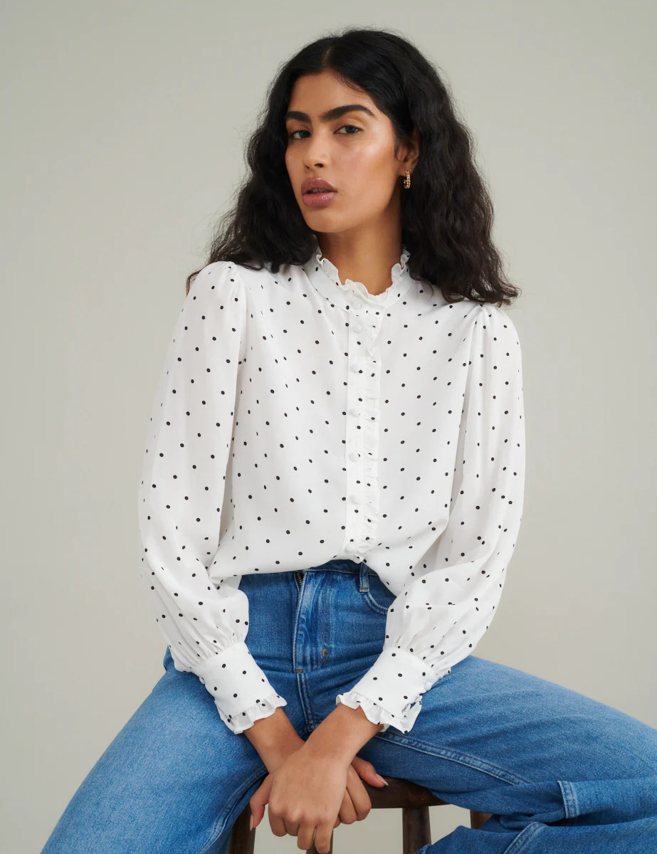 White Polka Dot Frill Blouse | Nobody's Child