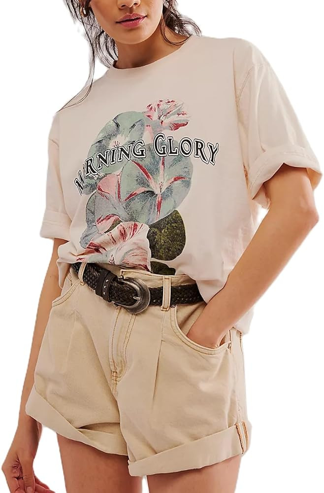 Womens Oversized Vintage Flower Graphic Tees Tops Y2k California Aesthetic Baggy T-Shirts Fruit C... | Amazon (US)