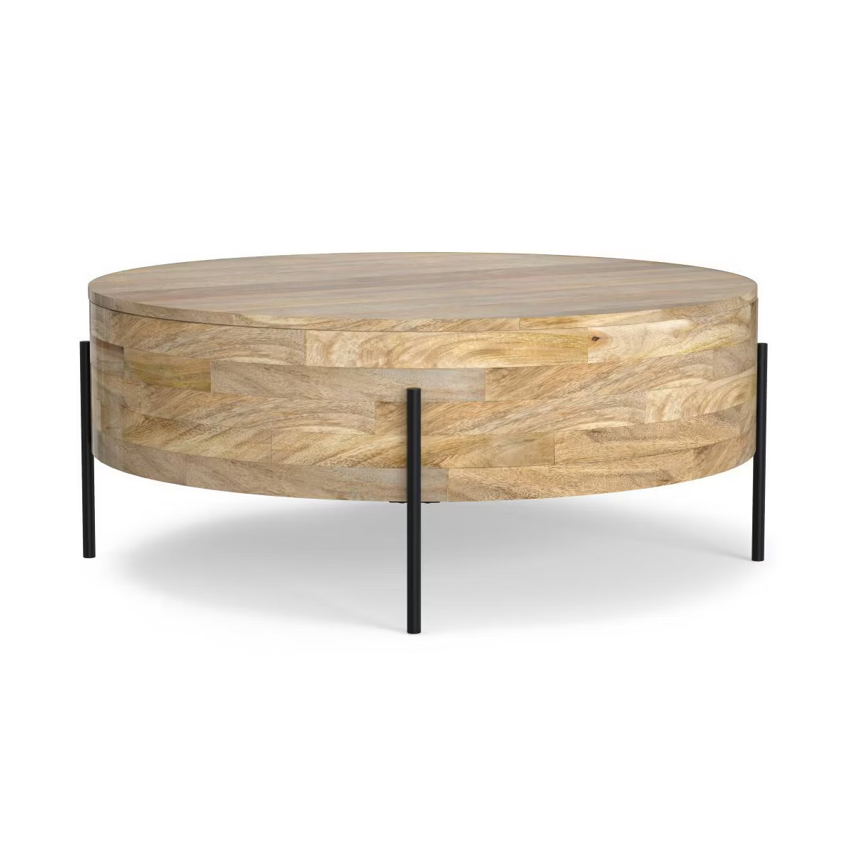 WyndenHall Farmington Drum Coffee Table Natural : Modern Industrial Style, Mango Wood & Iron, 38" | Target
