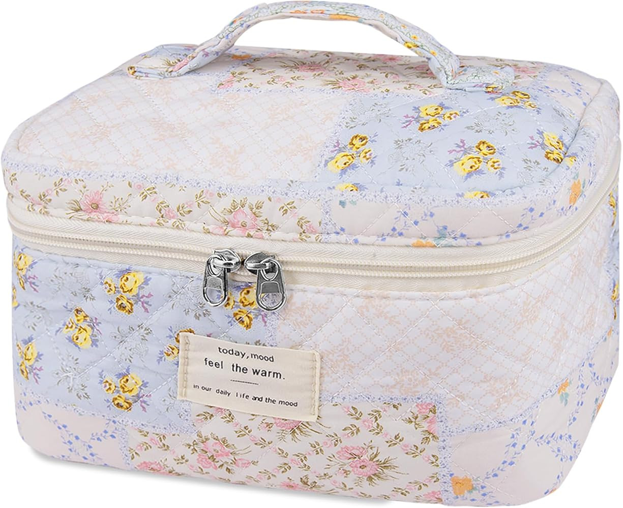 Large Makeup Bag, Cute Cosmetic Bag for Women Girls, Floral Coquette Aesthetic Toiletry Bag, Trav... | Amazon (US)