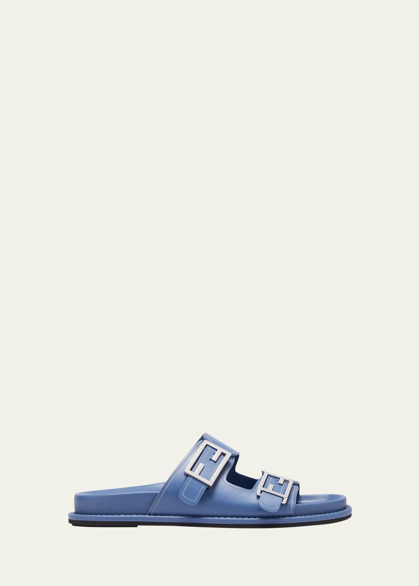 Fendi F Buckle Leather Slide Sandals | Bergdorf Goodman