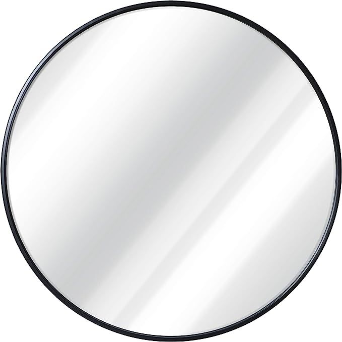 Black Round Wall Mirror - 24 Inch Large Round Mirror, Rustic Accent Mirror for Bathroom, Entry, D... | Amazon (US)