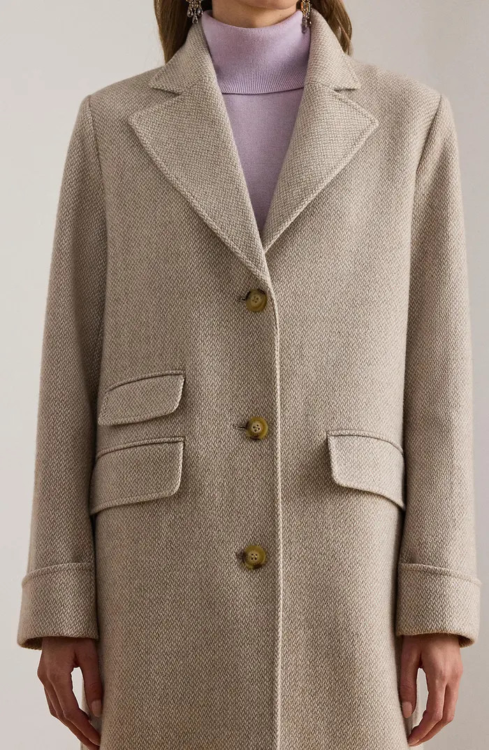 Longline Herringbone Wool Blend Reefer Coat | Nordstrom