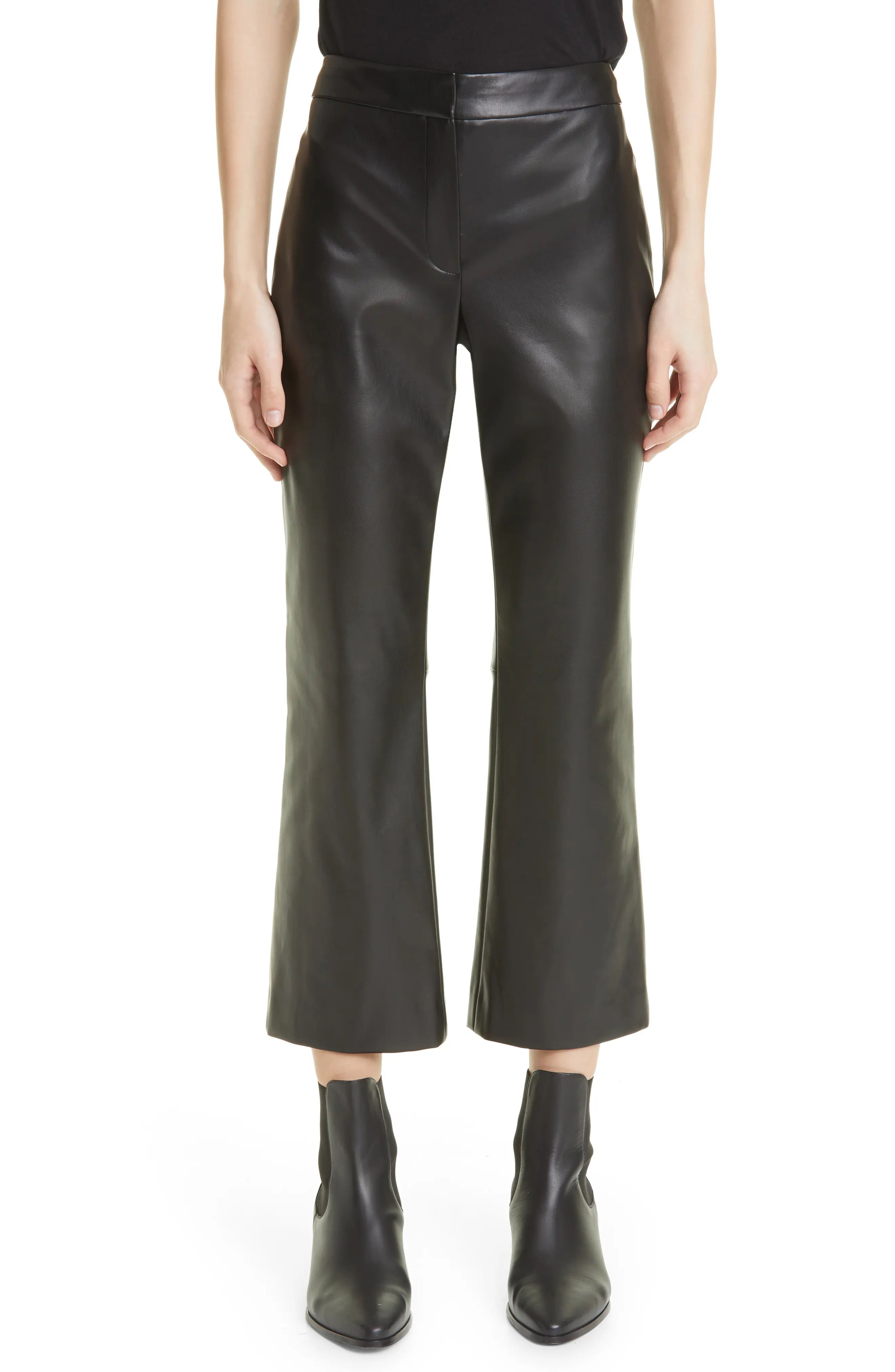 Women's Theory Bedford Faux Leather Kick Flare Pants, Size 12 - Black | Nordstrom