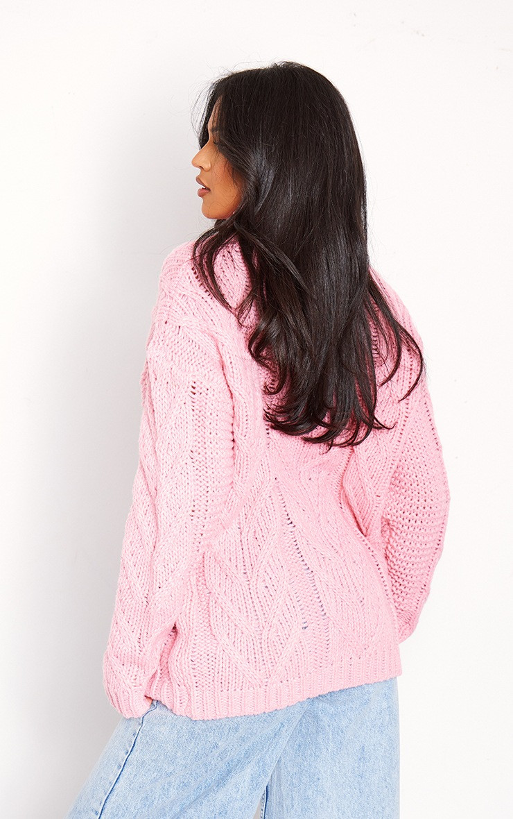 Tall Baby Pink Chunky Cable Knit Turtle Neck Sweatshirt | PrettyLittleThing US