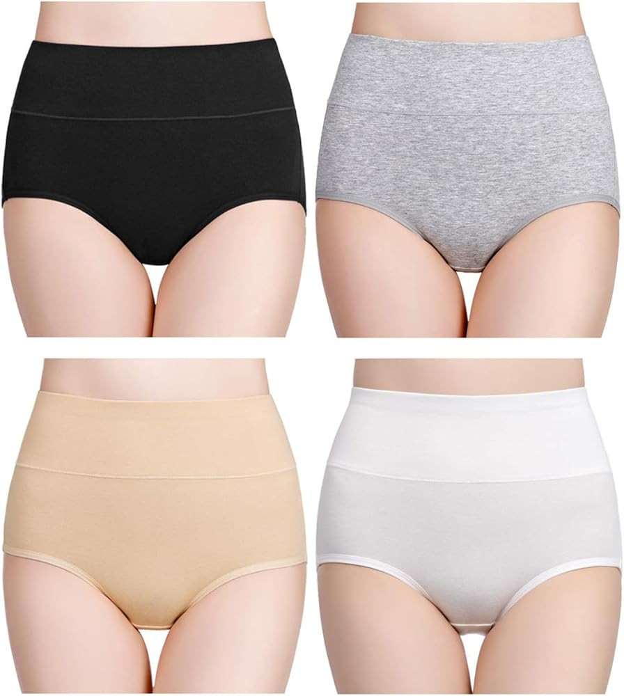 wirarpa Women's Cotton Underwear High Waisted Ladies Panties Full Coverage Briefs 4 Pack (Regular... | Amazon (US)