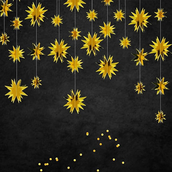 KatchOn, 3D Gold Star Garland Decorations - 30 Feet, Pack of 3 | Star Hanging Decorations for New... | Amazon (US)