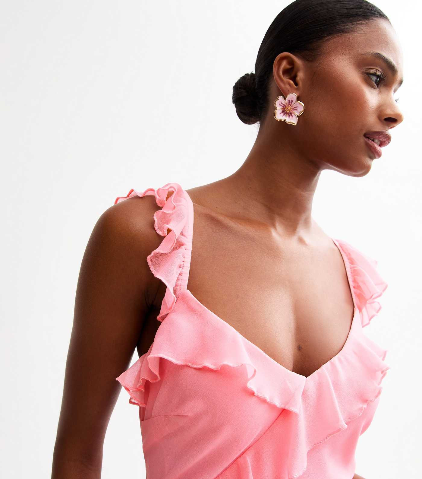Pink Asymmetric Ruffle Trim Midi Dress | New Look | New Look (UK)
