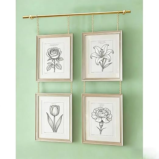 Vintage Brass Picture Rail Hanging System Gold Chains Hooks, Wall Hanging Kit Picture Wire Hanger... | Amazon (US)