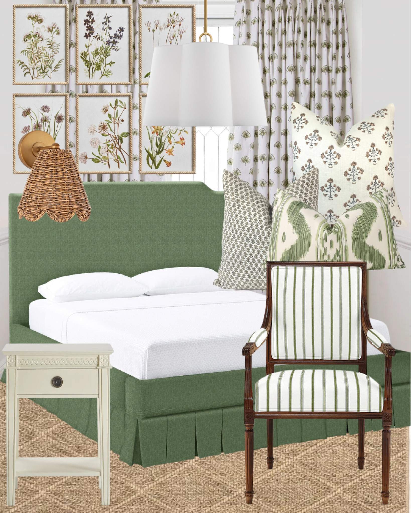 Master bedroom design!
Interior design inspo; upholstered bed; bedroom furniture; block print pillow; botanical art; custom drapes; pinch pleat; nightstand; scalloped sconce; grandmillennial home; home decor finds; green bedroomm

#LTKsalealert #LTKhome