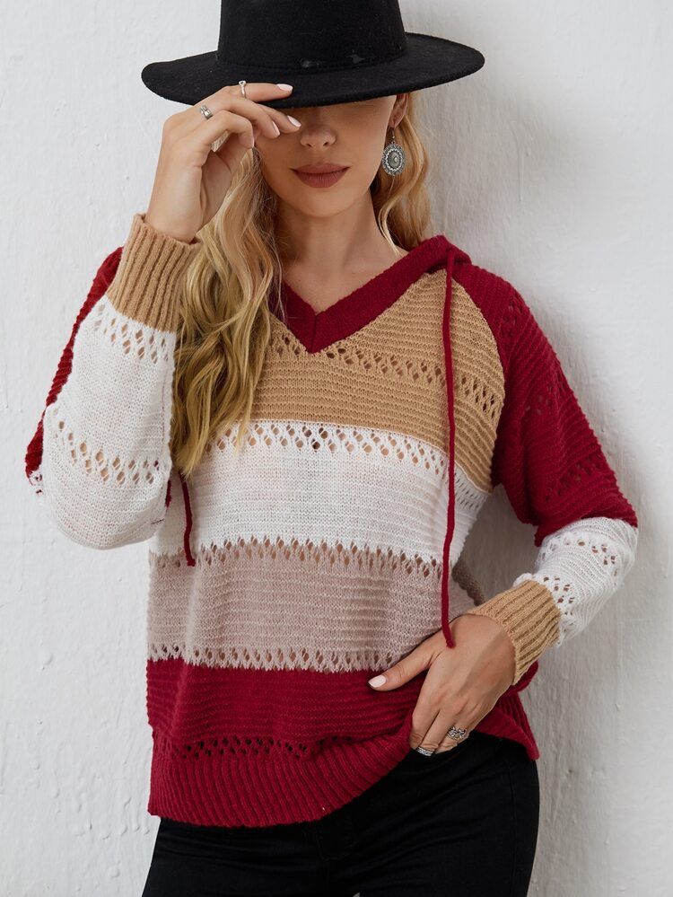 EMERY ROSE Colorblock Drawstring Hooded Sweater | SHEIN USA | SHEIN