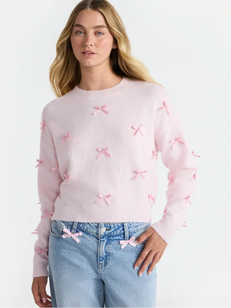 No Boundaries Bow Sweater, Lightweight, Women's | Walmart (US)