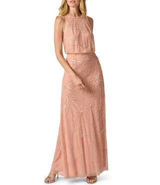 Petite Size Beaded Halter Neck Sleeveless Blouson Long Gown | Dillard's