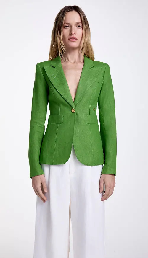 Smythe Linen Classic Duchess Blazer in Grass Linen at Nordstrom, Size 12 | Nordstrom