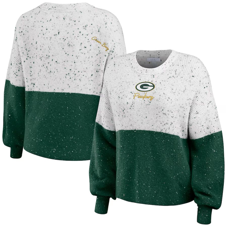 Green Bay Packers WEAR by Erin Andrews Women's Color-Block Pullover Sweater - White/Green | Fanatics