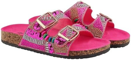 Women's Fancy Beaded Slide Sandals with Buckle Straps | Handmade Sequin Embellished Slip-On Sanda... | Amazon (US)